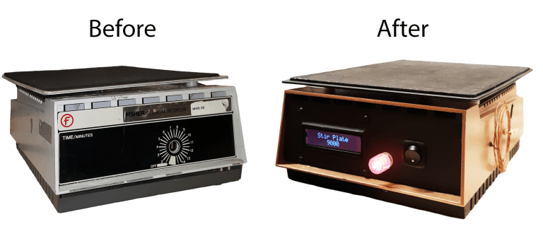Before and after restoration of vintage Fisher stir plate