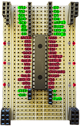 Proto-board with labeled female headers grouped by function