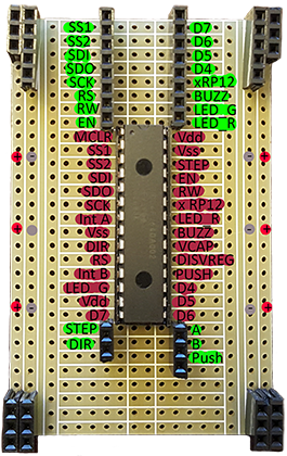 Proto-board with labeled female headers grouped by function